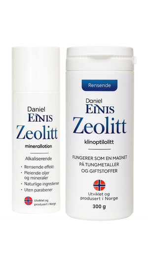Zeolitt minerallotion 100ml og zeolitt pulver 300g produktpakke