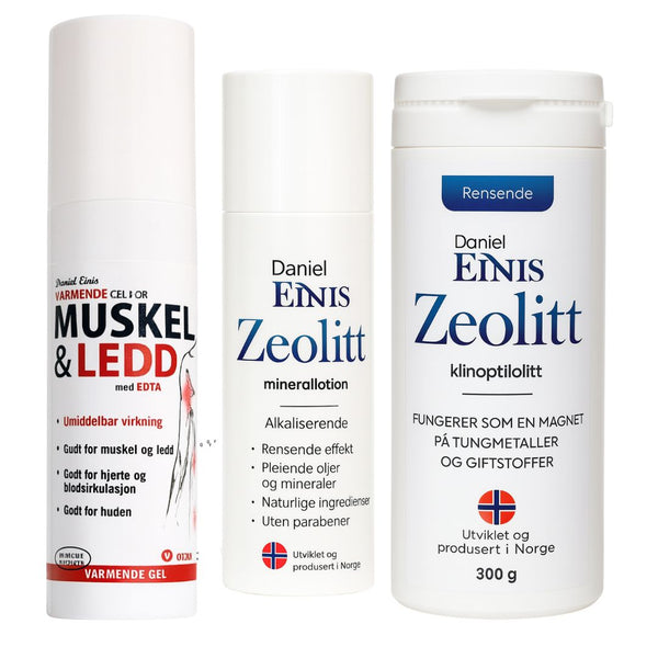Varme, Detox & Hud-pakken (Zeolitt Lotion + Muskel & Ledd + Zeolitt Powder)