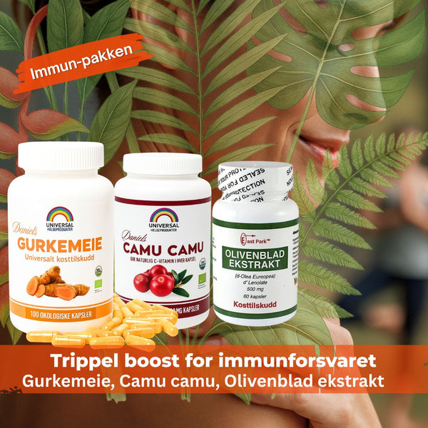 Immun-pakke: Trippel Boost for Immunforsvaret – Gurkemeie, Camu Camu & Olivenblad